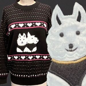 VINTAGE 80s Scottie dog‎ terrier knit sweater pet lover Westie west highland